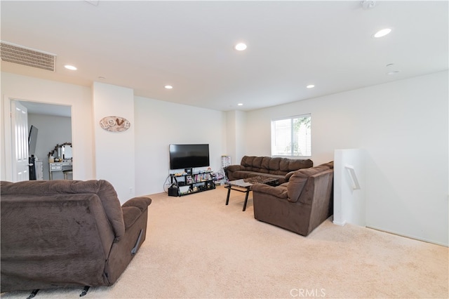 living room with light colored carpet