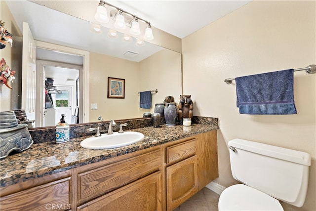 bathroom featuring tile patterned flooring, vanity, and toilet