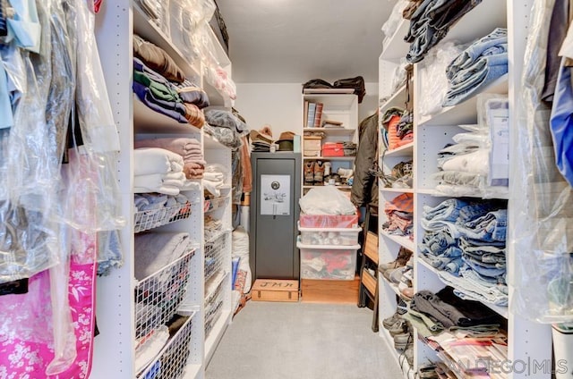 walk in closet with carpet floors