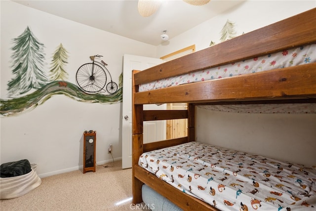 bedroom featuring light colored carpet