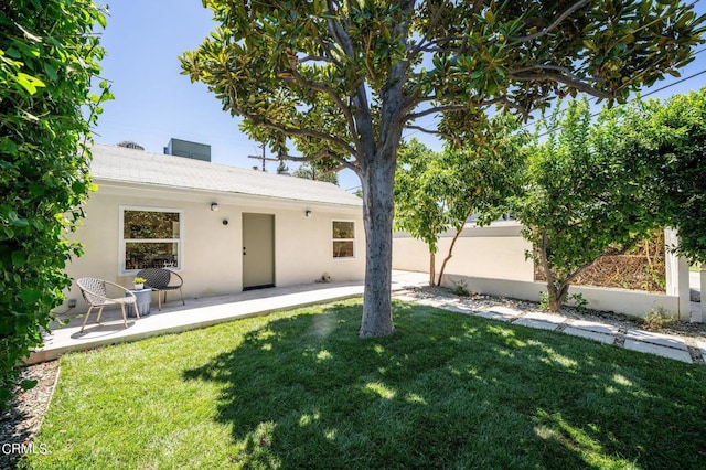 back of house featuring a patio and a yard