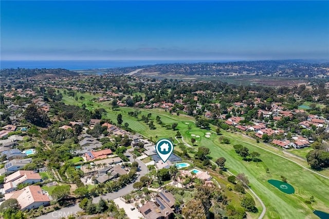 birds eye view of property featuring a residential view and golf course view