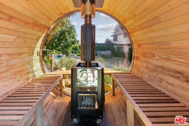 view of sauna with wood-type flooring