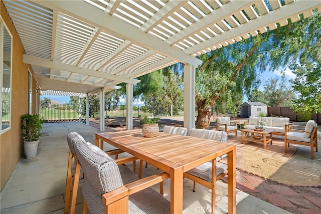 view of patio with a pergola and an outdoor living space