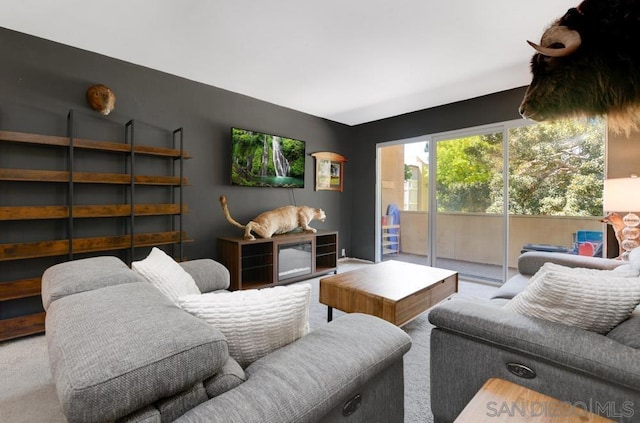 living room featuring carpet flooring