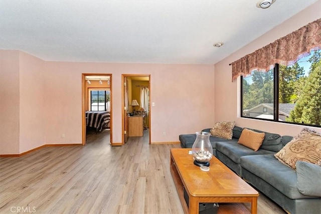 living room with light hardwood / wood-style floors and plenty of natural light