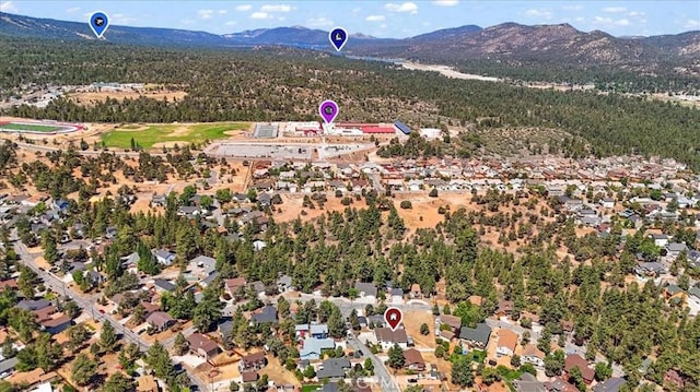 birds eye view of property featuring a mountain view