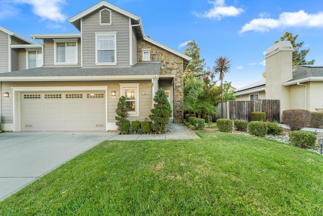 view of front of home featuring a garage and a front lawn