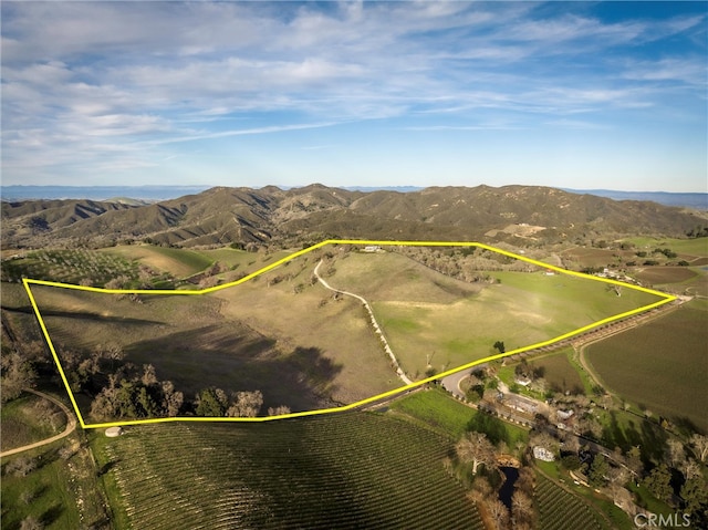 birds eye view of property featuring a mountain view