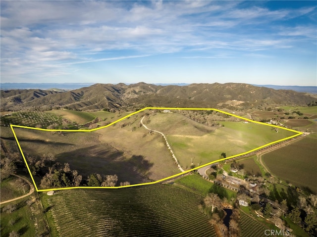 birds eye view of property featuring a mountain view