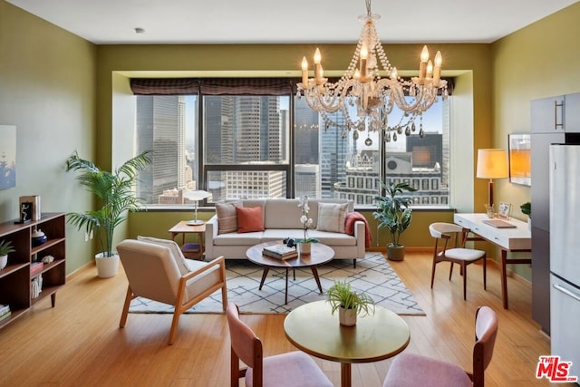 interior space featuring a notable chandelier and hardwood / wood-style flooring