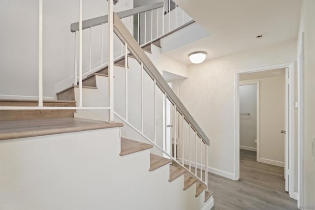 staircase featuring wood-type flooring