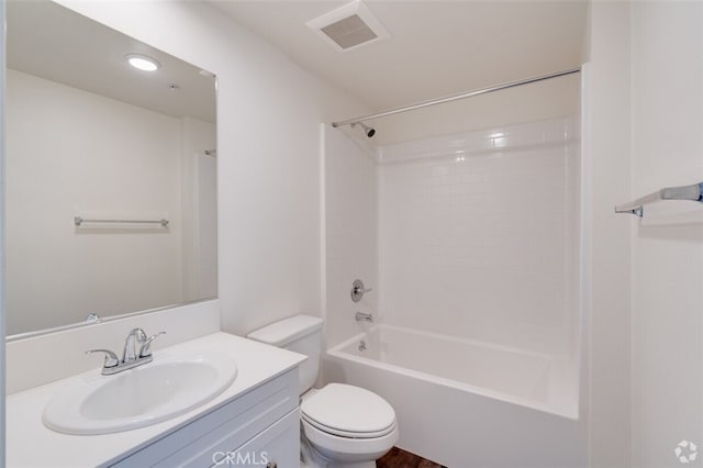 full bathroom with toilet, shower / bathing tub combination, vanity, and wood-type flooring