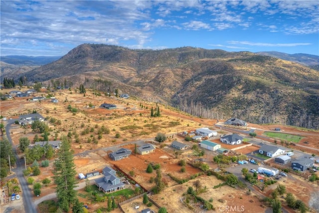 birds eye view of property with a mountain view