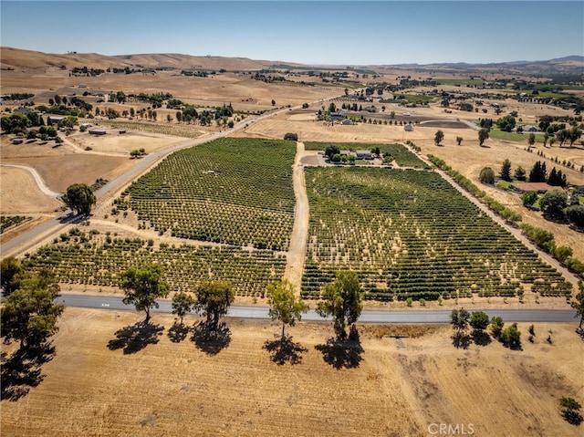 birds eye view of property featuring a mountain view and a rural view