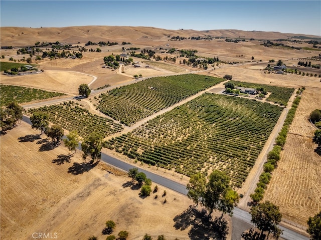 drone / aerial view with a mountain view and a rural view