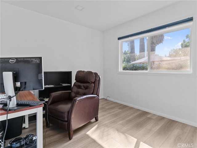 living area with light hardwood / wood-style flooring