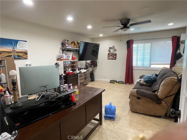 office space with ceiling fan