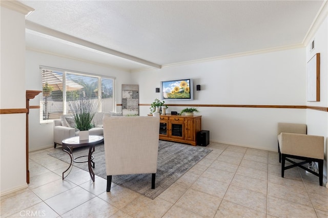 interior space featuring a textured ceiling and crown molding