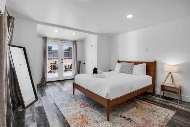 61853 Grand View Cir, Joshua Tree, CA 92252 - bedroom with french doors, wood finished floors, recessed lighting, and access to exterior