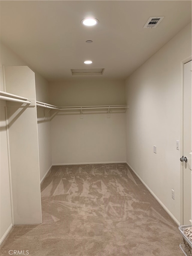 spacious closet featuring light carpet