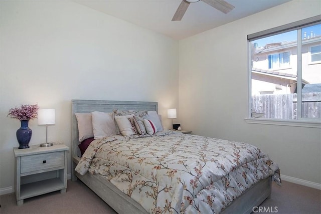 bedroom featuring carpet flooring and ceiling fan