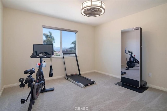 exercise area with light colored carpet