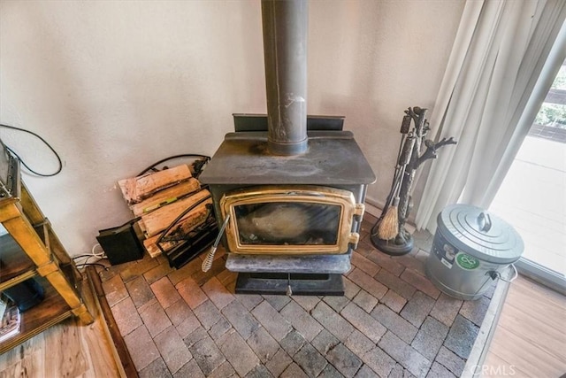 room details with a wood stove