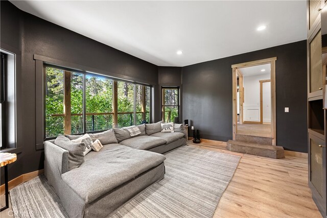 living room with light hardwood / wood-style floors