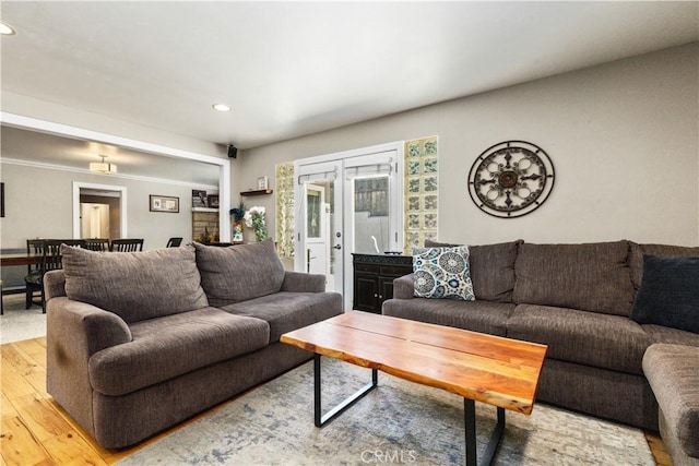 living room with light hardwood / wood-style floors