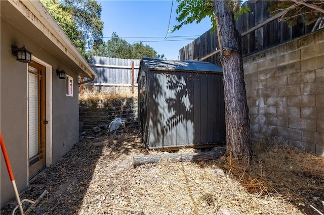 view of yard with a shed