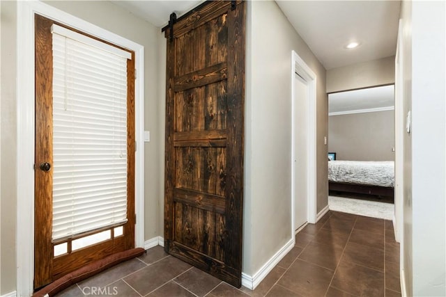 interior space with a barn door