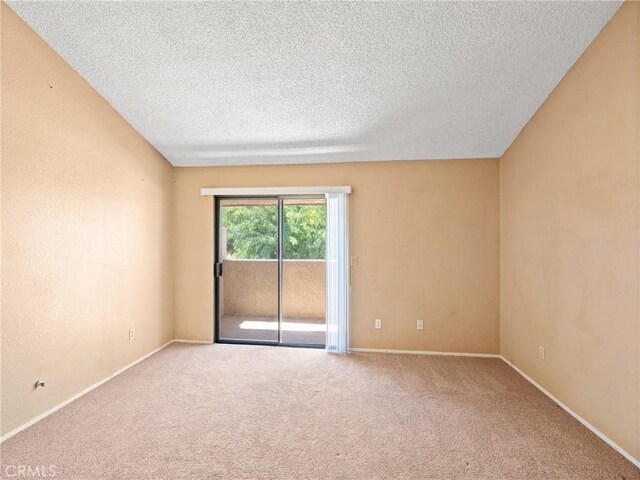 spare room featuring light colored carpet and a textured ceiling