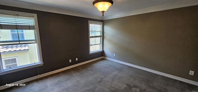 carpeted empty room with crown molding