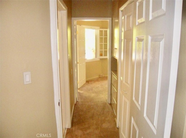 corridor with light colored carpet