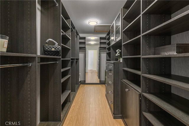 spacious closet with light hardwood / wood-style flooring