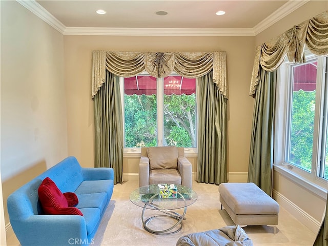 sitting room featuring crown molding