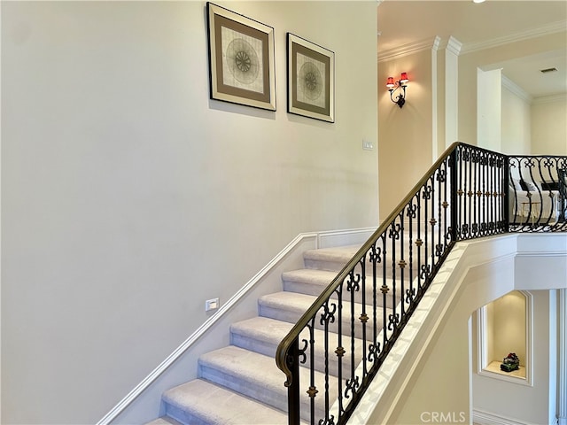 stairs with crown molding