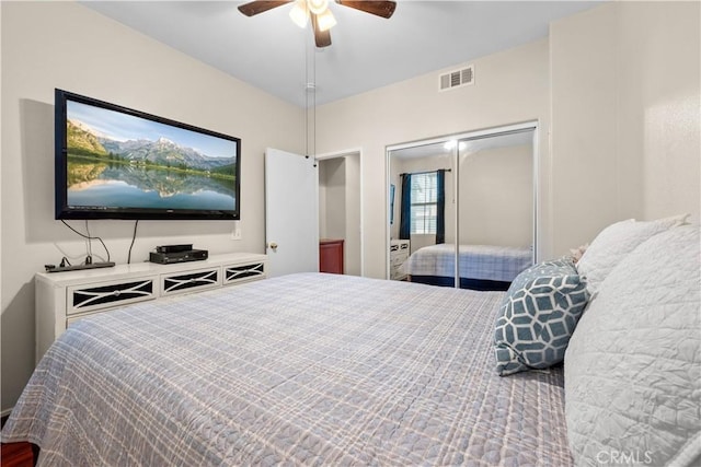 bedroom with a closet and ceiling fan