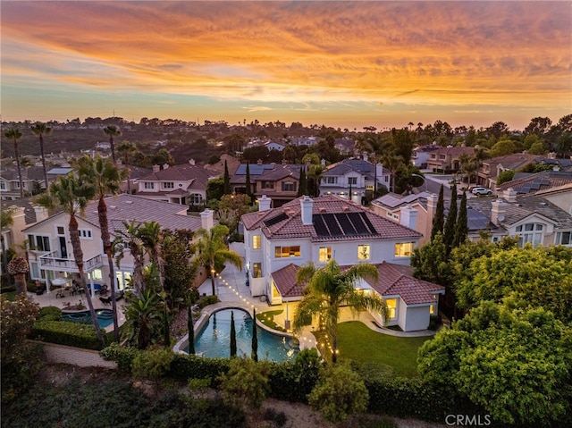 view of aerial view at dusk