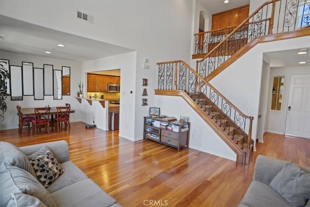 living room with light wood-type flooring