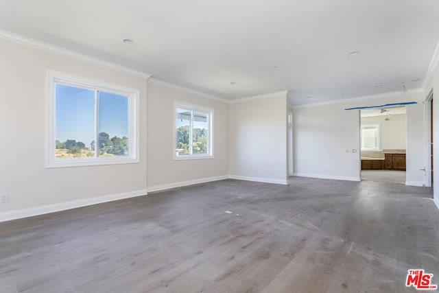 unfurnished room featuring crown molding and hardwood / wood-style floors