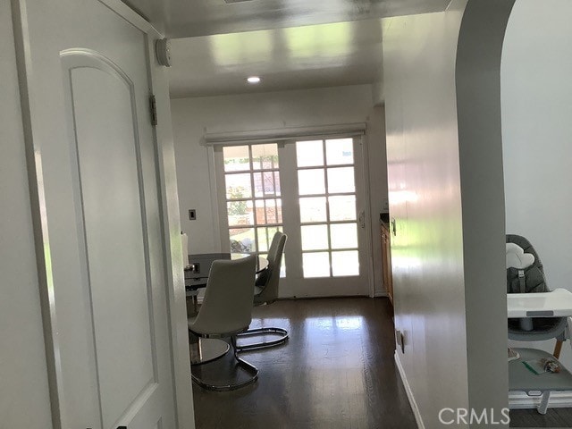 home office featuring dark wood-type flooring