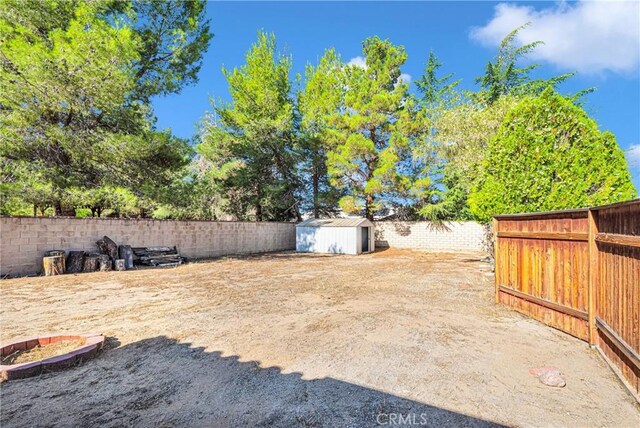 view of yard with a storage unit