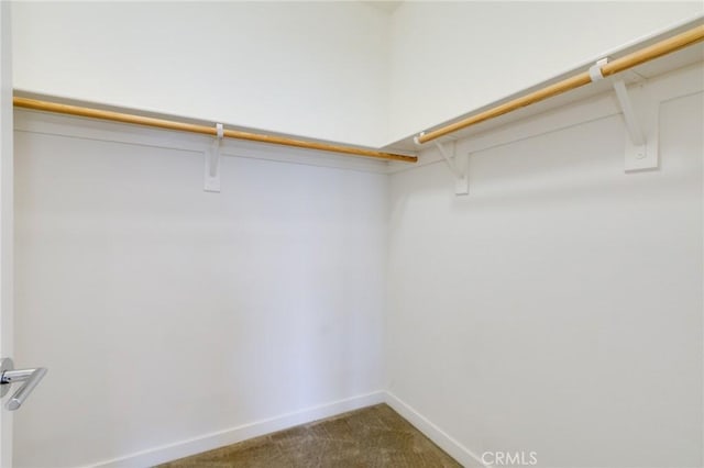 spacious closet with dark colored carpet