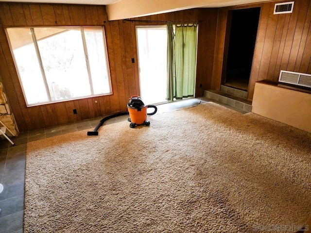 interior space featuring a wealth of natural light and wooden walls