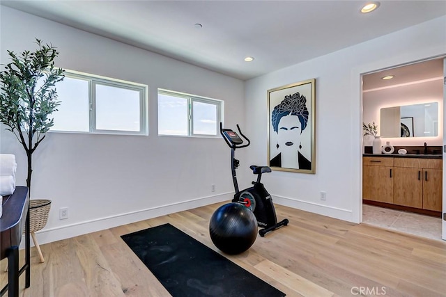 2304 Grant Ave Unit A, Redondo Beach, CA 90278 - exercise area with light wood-type flooring, baseboards, and recessed lighting
