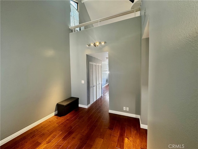 interior space with a high ceiling and dark hardwood / wood-style floors