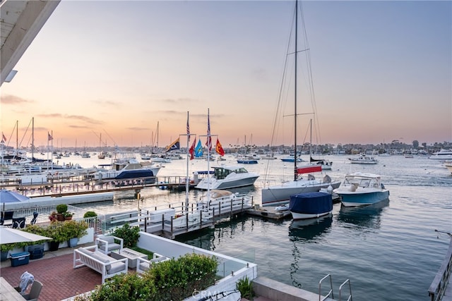 view of dock featuring a water view