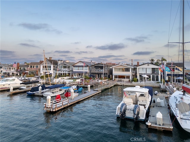 dock area featuring a water view